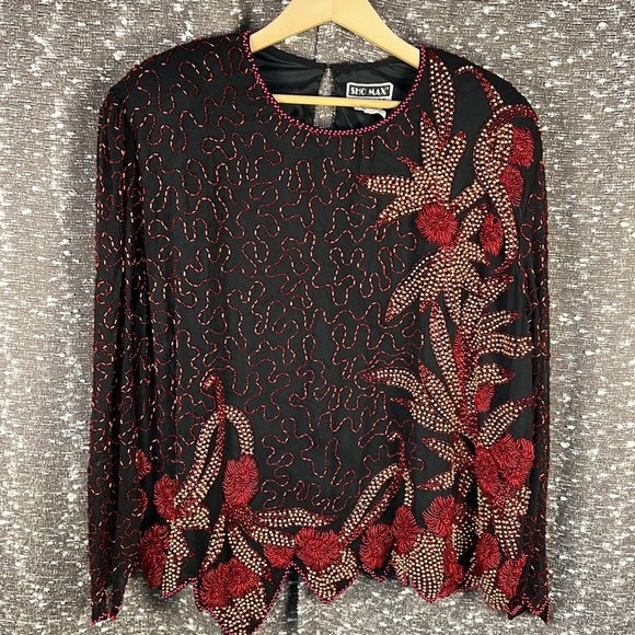 Sho Max Originals Tops - Sho Max Originals Beaded Top Blouse‎ Retro Disco Black and Red Size 3X